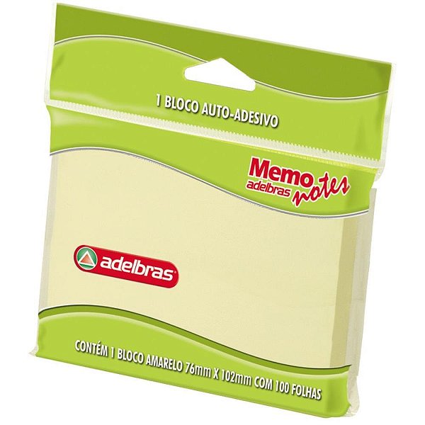 Bloco de recado autoadesivo memonote amarelo 76x102 100fls - adelbras (unidade)