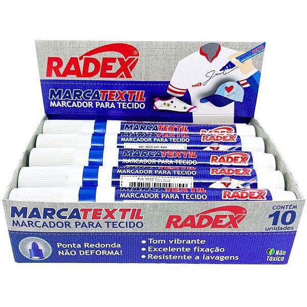 Caneta para tecido marcatextil azul - radex (cx.c/10)