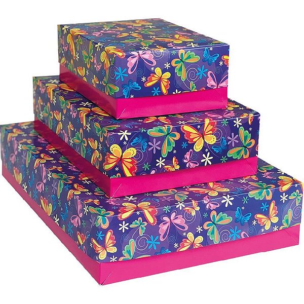 Caixa para presente com tampa festas md 26x19,5x7,5 sortido - cristina (pct.c/16)