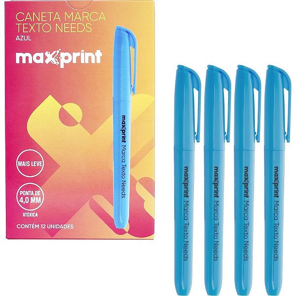 Caneta marca texto needs azul - maxprint (cx.c/12)