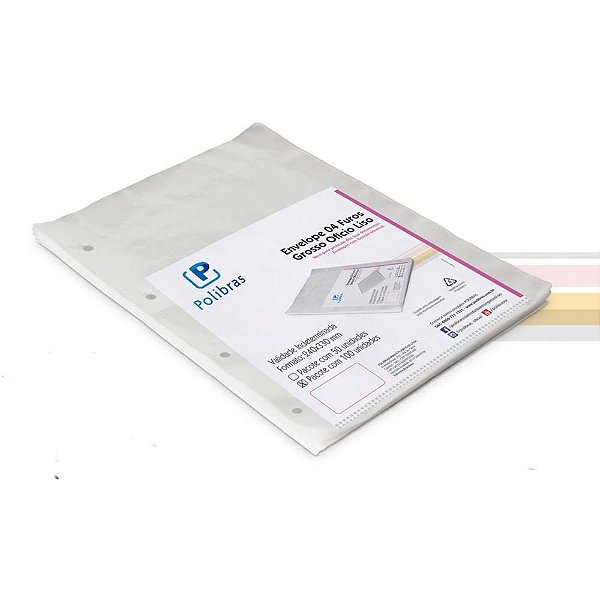 Envelope plastico oficio 4furos grosso 0,15mm - polibras (pct.c/100)
