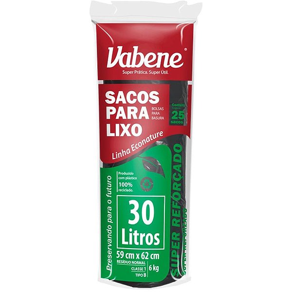 Saco para lixo 30l preto 59x62cm 35 micras - vabene (rl.c/25)