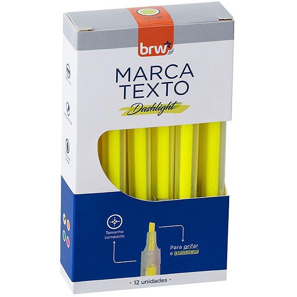 Caneta marca texto dashligth amarelo fluorescente - brw (cx.c/12)