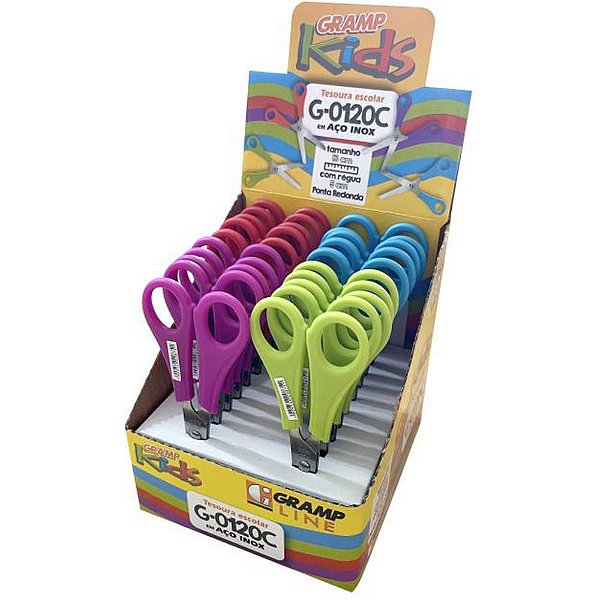 Tesoura escolar g-0120 cores (s) 13cm - gramp line (cx.c/20)