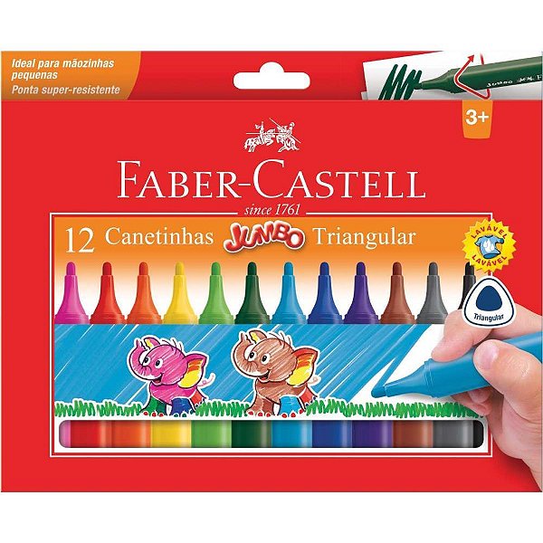 Caneta hidrografica jumbo triangular 12 cores - faber-castell (pct.c/06)