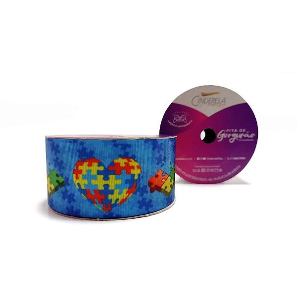 Fita de gorgurao 38mm 10m. estampa autismo azul - cinderela (unidade)