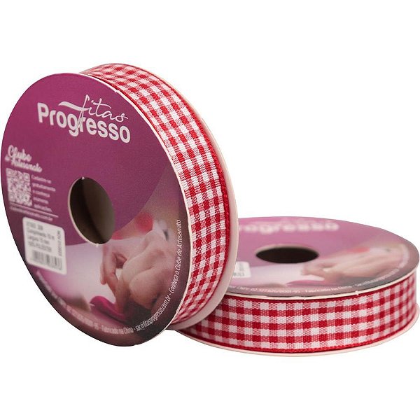 Fita de cetim 15mmx10m. xadrez vermelho - fitas progresso (unidade)