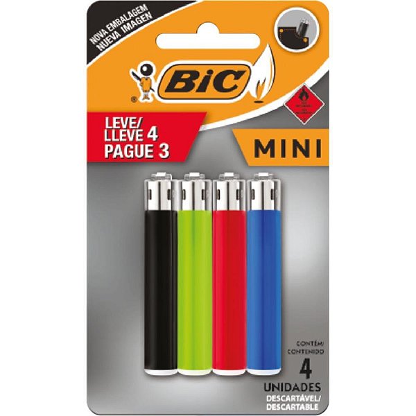 Isqueiro descartavel bic mini a gas leve 4 pague 3 - bic (blister)