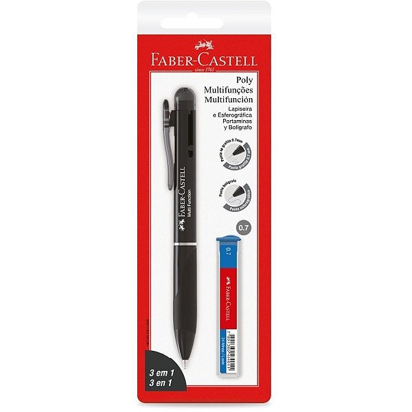 Lapiseira 0.7mm poly lapiseira/caneta 3em1 pt. - faber-castell (cx.c/24)