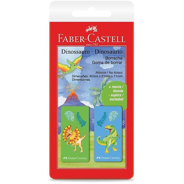 Borracha colorida dinossauro 2 modelos cartela - faber-castell (cx.c/24)