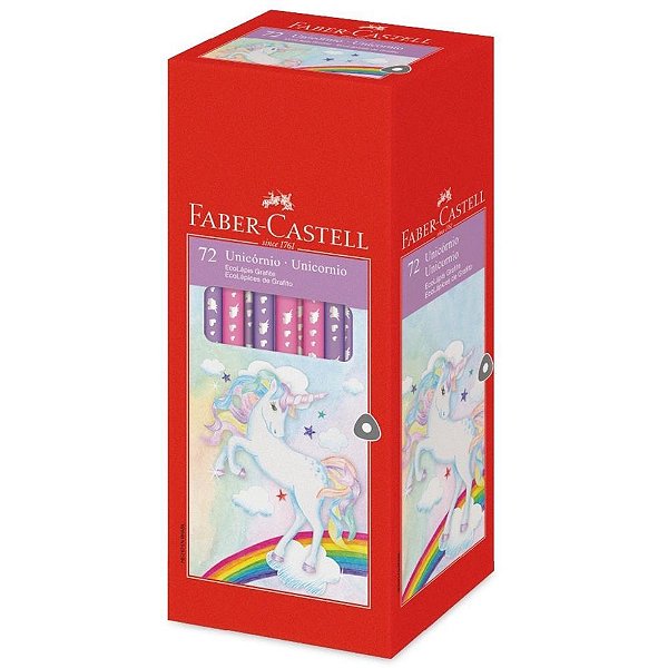 Lapis preto redondo decorado ecolapis grafite unicornio - faber-castell (cx.c/72)