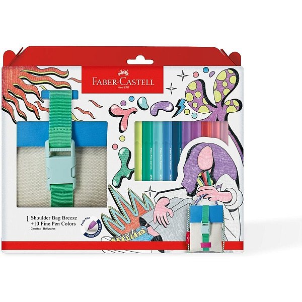 Caneta com ponta porosa fine pen shoulder bag 10 cores - faber-castell (pct.c/02)