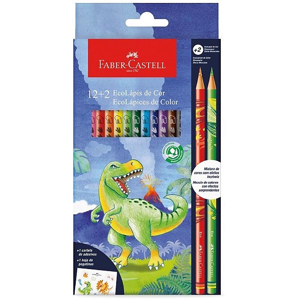 Lapis de cor redondo ecolapis dinossauro 12+2 cores - faber-castell (pct.c/12)