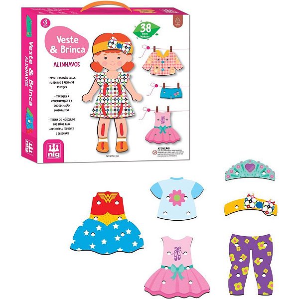 Brinquedo educativo alinhavo veste e brinca madeir - nig brinquedos (unidade)