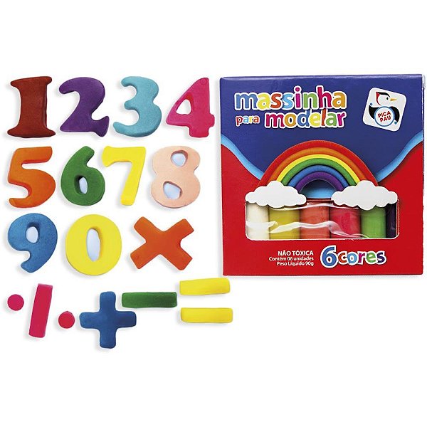 Massa para modelar criativa numeros 6 cores c/acessorios - pica pau (unidade)
