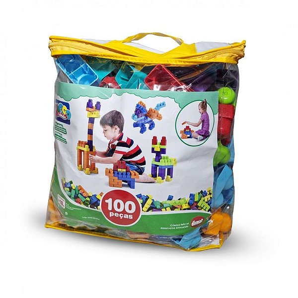 Brinquedo para montar sacola blocolandia 100 pcs - dismat (unidade)