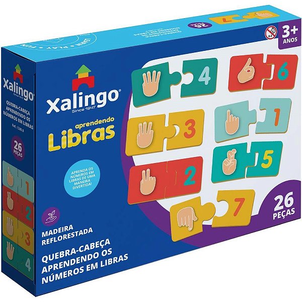 Quebra-cabeca madeira aprendendo numeros libras 26pc - xalingo (unidade)