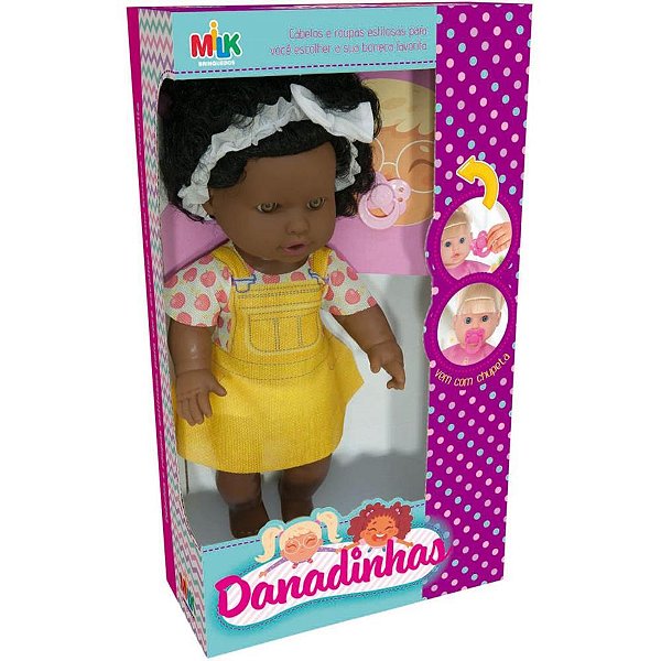 Boneca danadinha negra 33cm - milk (unidade)