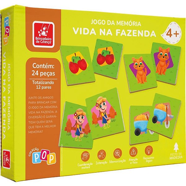 Jogo da memoria em madeira vida na fazenda 24pcs - brinc. de crianca (unidade)