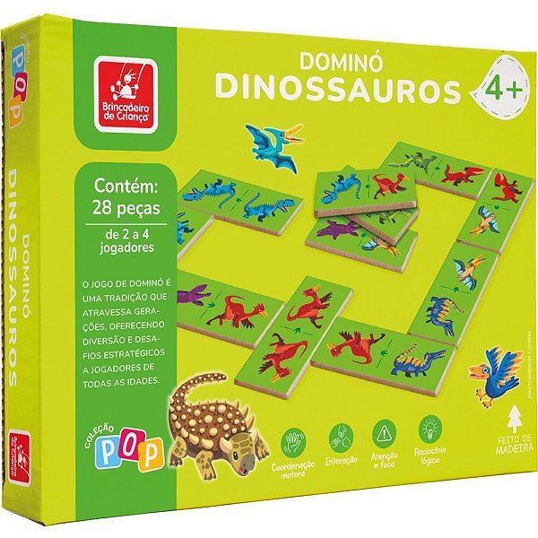 Domino dinossauros em madeira 28pcs - brinc. de crianca (unidade)