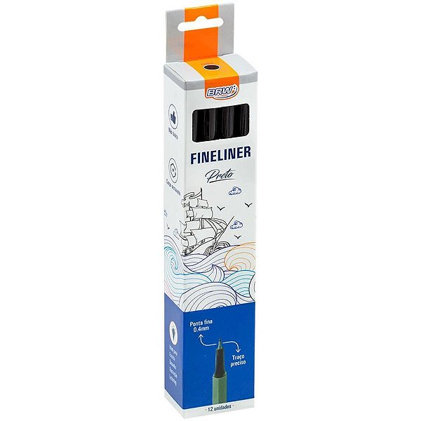 Caneta com ponta porosa fineliner 0.4mm preto - brw (cx.c/12)