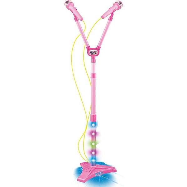 Instrumento musical microfone duplo pedestal rosa - dm toys (unidade)