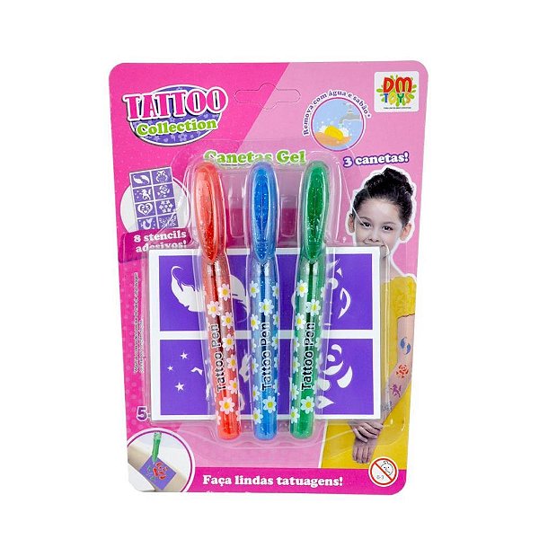 Tatuagens tattoo colection c/caneta 11pc - dm toys (kit)