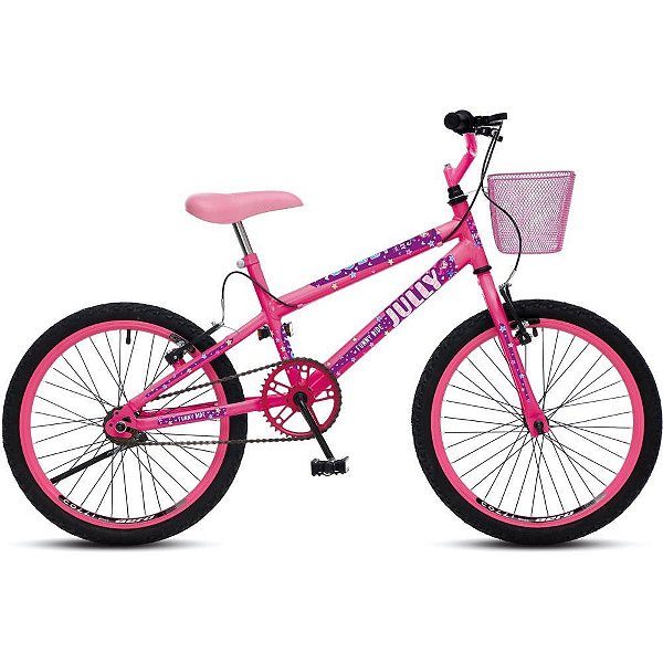 Bicicleta aro 20 jully rosa neon c/cesti - colli bike (unidade)