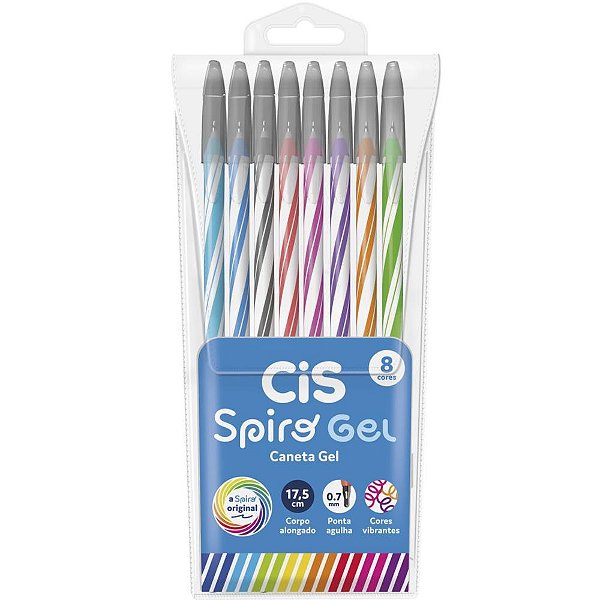 Caneta gel cis spiro 0,7mm 8 cores - sertic (estojo)