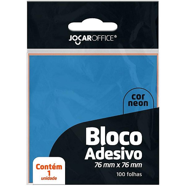 Bloco de recado autoadesivo jocar azul neon 76x76 100fls. - leonora (cx.c/12)