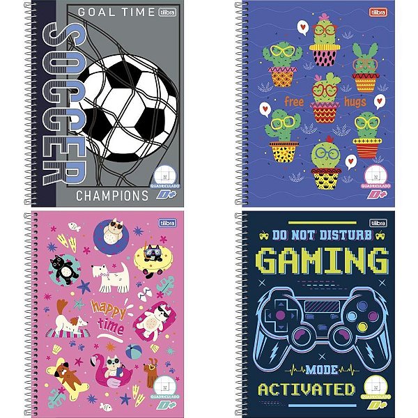 Caderno quadriculado univers. d+ 96fls 1x1cm masc/fem. cd - tilibra (pct.c/04)