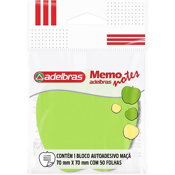 Bloco de recado autoadesivo memonote maca vd/am neon 50fls - adelbras (unidade)