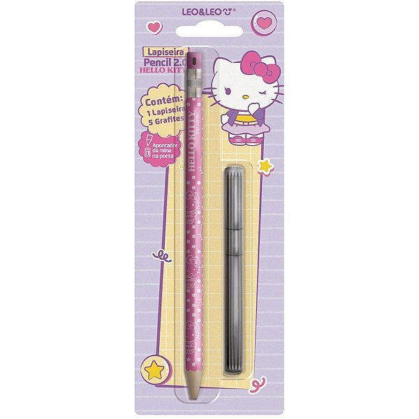 Lapiseira 2.0mm hello kitty c/apontador+grafit - leonora (blister)