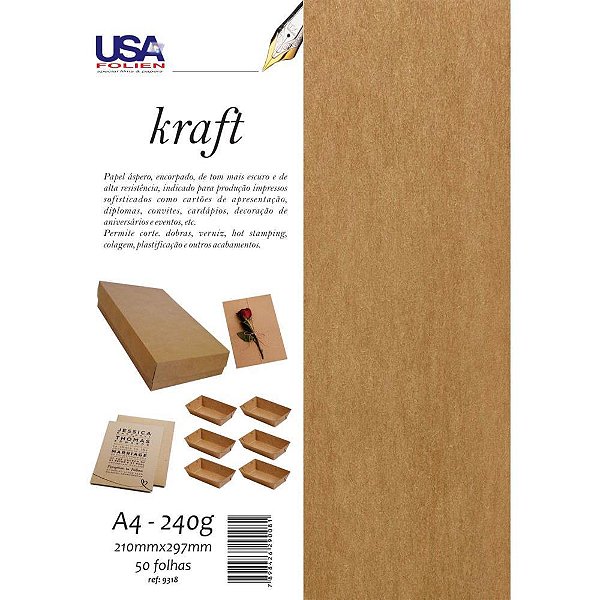Papel kraft folha kraft natural a4 240g. - usa folien (pct.c/50)
