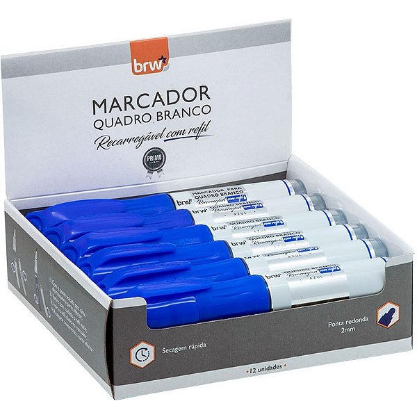 Pincel quadro branco recarregavel azul - brw (cx.c/12)