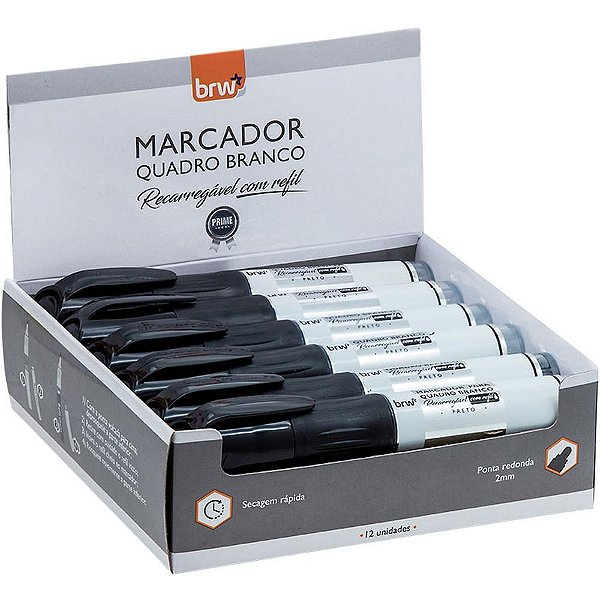 Pincel quadro branco recarregavel preto - brw (cx.c/12)