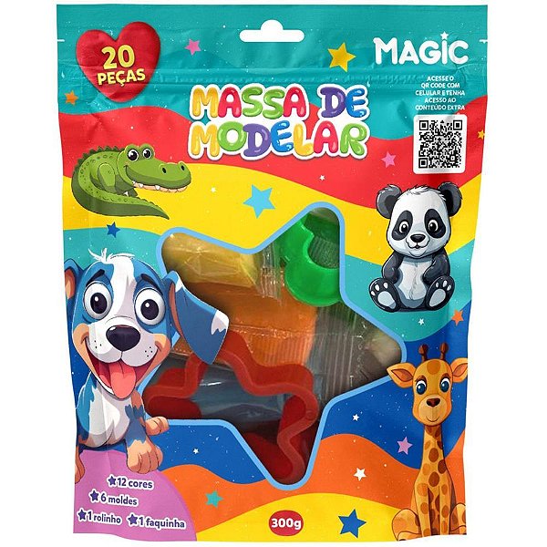 Massa para modelar criativa magic 300g com 12cores/6moldes - magic kids (unidade)