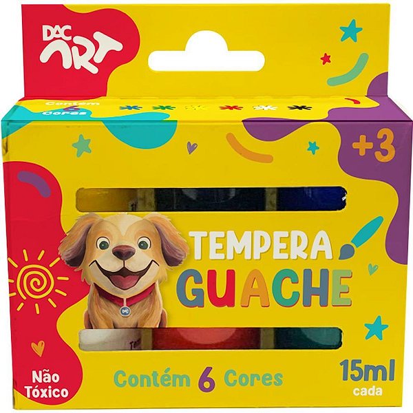 Tinta guache 015ml 6 cores - dac (pct.c/12)