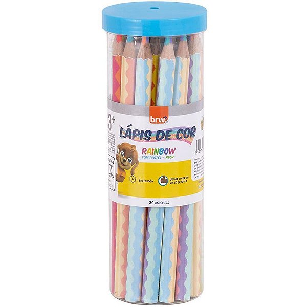 Lapis de cor sextavado rainbow big pastel e neon - brw (pote-24)