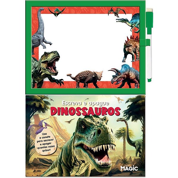 Livro brinquedo ilustrado lousa escreve e apaga dinos - magic kids (unidade)
