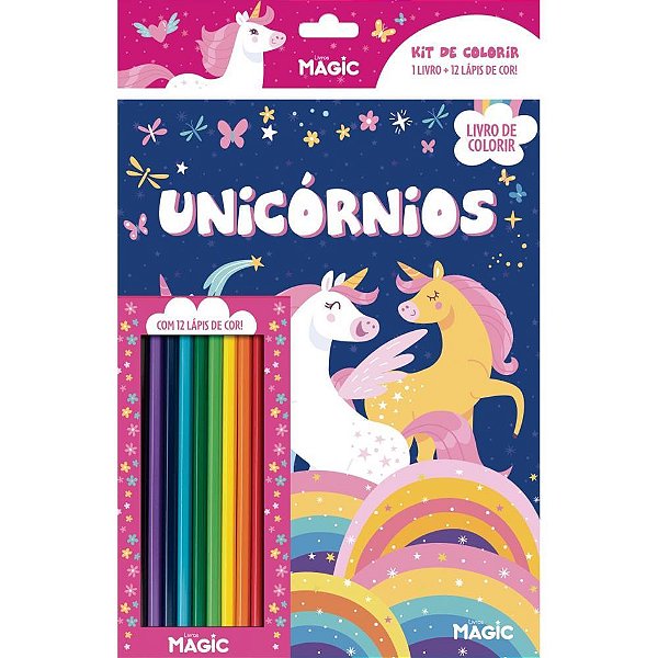 Livro infantil colorir kit lapis de cor unicornios - magic kids (unidade)