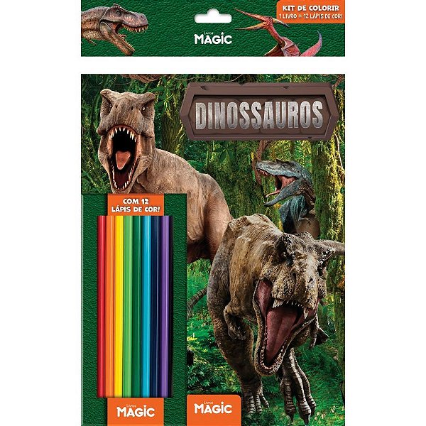 Livro infantil colorir kit lapis de cor dinossauros - magic kids (unidade)