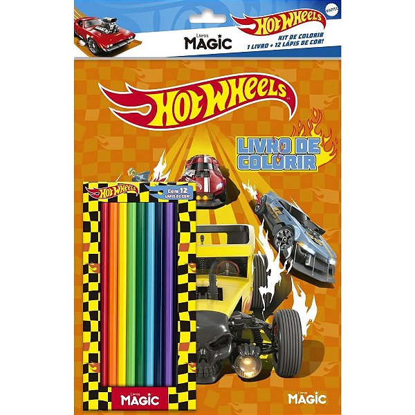 Livro infantil colorir kit lapis de cor hot wheels - magic kids (unidade)