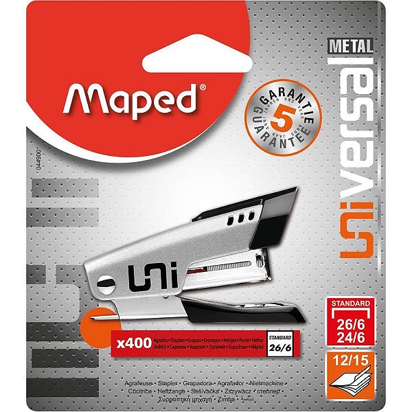 Grampeador metal 26/6 pequeno+400 grampos p/15f - maped (unidade)