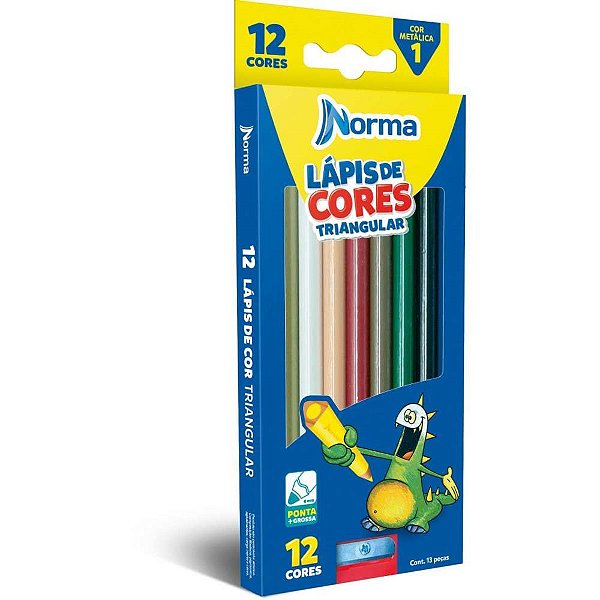 Lapis de cor triangular norma 12 cores c/apontador - maxcril (estojo)