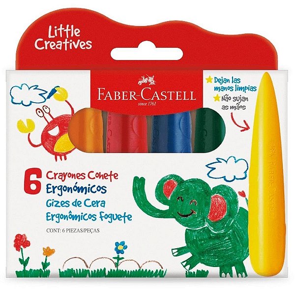 Giz de cera fino 6 cores ergonomico foguete - faber-castell (cx.c/06)