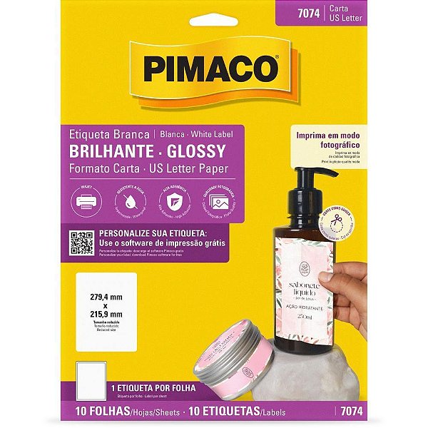 Etiqueta carta glossy 279,4mmx215,9mm 10fls - pimaco (cx.c/10)