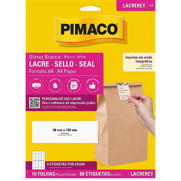 Etiqueta a4 lacre retangular 40x120mm 10fl - pimaco (cx.c/80)