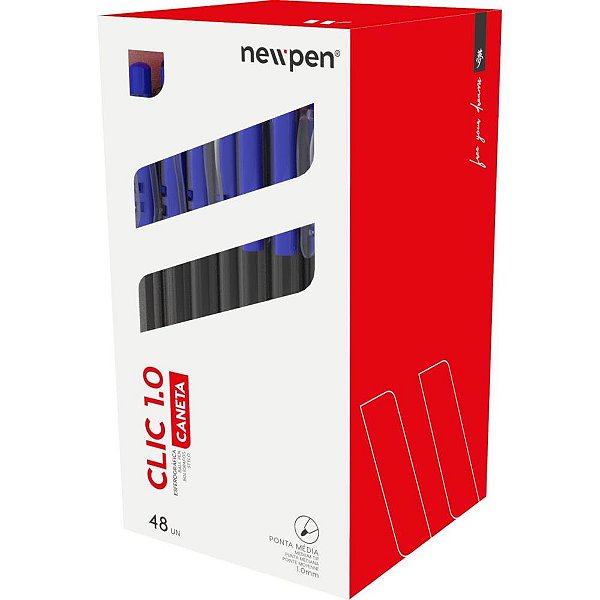 Caneta esferografica clic 1.0mm azul - newpen (cx.c/48)