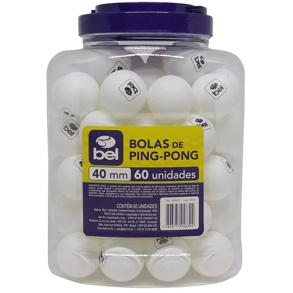 Bola de ping pong branca 40mm tam.oficial - bel (pote/60)